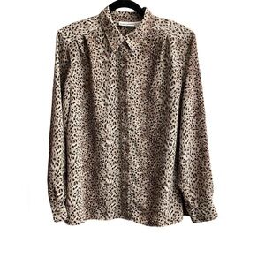 ALFRED DUNNER Animal Print Long Sleeve Collared Women’s Top 100% Polyester Sz 18